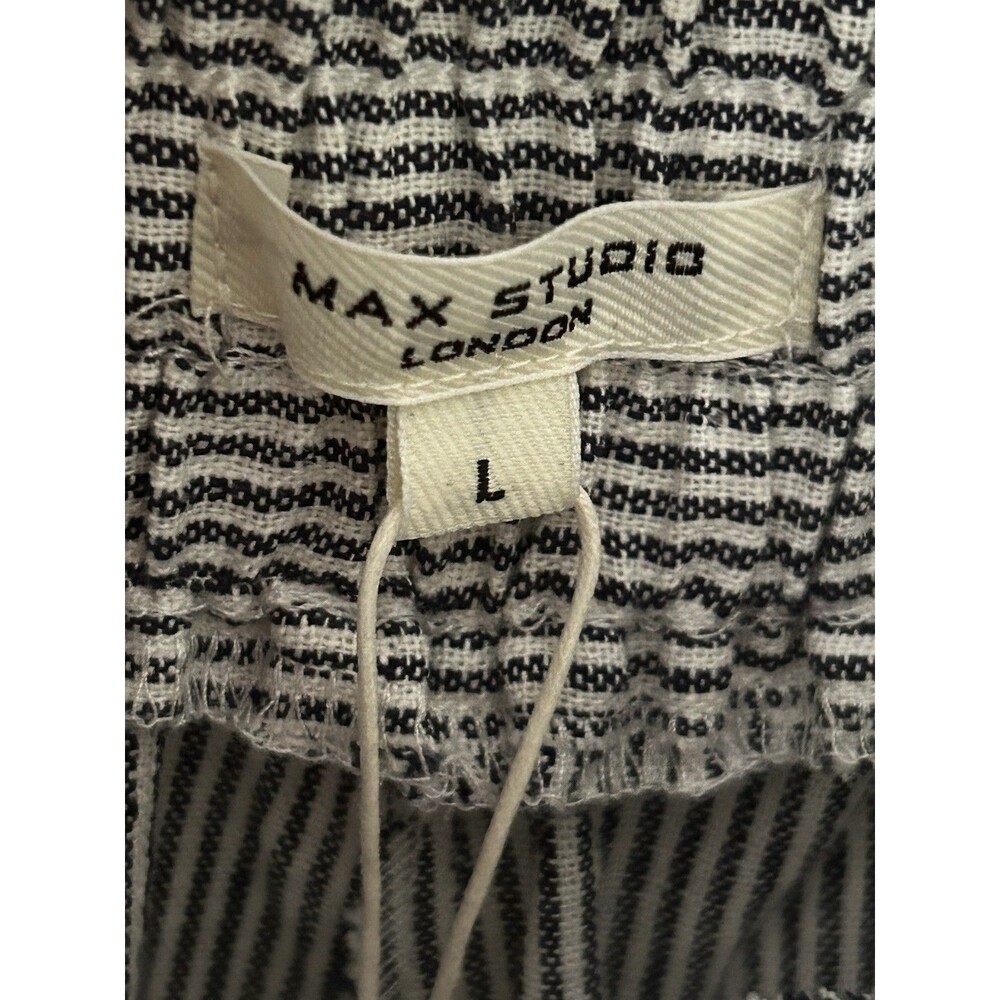 New Max Studio Wide Leg Pants Size Large Linen Blend Black/Grey White Stripe nwt - Picture 5 of 9